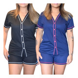 Kit 2 Pijamas Com Botões Feminino Blogueirinha Brinde