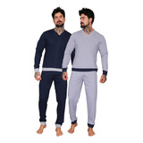 Kit 2 Pijamas De Punho Masculino Confort Algodão Inverno