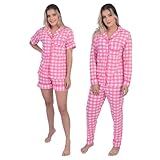 Kit 2 Pijamas Feminino Adulto Americano Curto E Longo Malha G Xadrez Rosa 