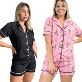 Kit 2 Pijamas Feminino Adulto Americano Curto Malha Gestante