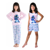 Kit 2 Pijamas Infantil Longo Menina E Baby Doll Personagem
