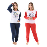 Kit 2 Pijamas Inverno Estampa Sortida Longo Roupa De Dormir
