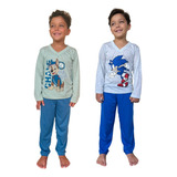 Kit 2 Pijamas Longo Menino Infantil Personagem Manga Longa