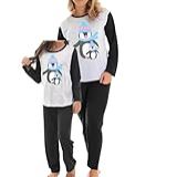 Kit 2 Pijamas Mãe Filha Combinando Adulto Kids Longo Inverno Mãe M Filha M Preto 