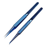 Kit 2 Pinça De Titanio Rt 11c Reta E Curva 14cm Profissional