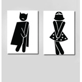 Kit 2 Placas Pvc Indicativa Banheiro Batman Mulher Maravilha