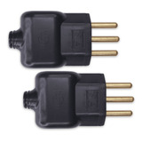 Kit 2 Plug Macho 10a 2p t Pino Prensa Para Extensao Ilumi