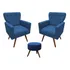 Kit 2 Poltrona Aurora Decor Cinza + Puff Bela Cor Azul Desenho Do Tecido Suede