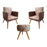 Kit 2 Poltrona Bia Suede Mosaico Puff Lavínia Redondo Várias Cores