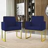 Kit 2 Poltrona Cadeira Decorativa Recepção Base Ferro Dourado Preto Azul Marinho 