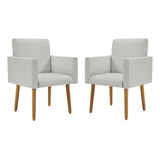 Kit 2 Poltrona Cadeira Nina Pé Palito Linho Cinza Claro Balaqui Decor