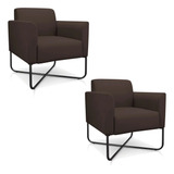 Kit 2 Poltrona Decorativa Base Industrial X Pta Maresa Suede Cor Marrom