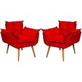 Kit 2 Poltronas Alice Para Sala Decorativas Cadeiras Confortáveis Para Sala De Espera Recepção Consultório Escritório Manicure Pé Castanho Clique Decore Vermelho