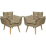 Kit 2 Poltronas Alice Para Sala Decorativas Tecido Suede Liso Pé De Madeira Castanho Clique Decore Nude 