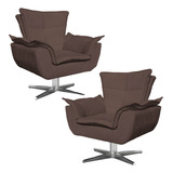 Kit 2 Poltronas Base Giratória Cromada Charger Suede Marrom