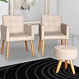 Kit 2 Poltronas Cadeira Com Puff Dcorativa Para Sala De Estar Recepção Manicure Escritório Pés Palito Poltrona MOBLAN Decor BEGE TECIDO SUEDE 