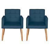 Kit 2 Poltronas Cadeira Decorativa Para Sala De Estar Cadeiras Para Recepção Manicure Escritório Sala De Espera Poltrona MOBLAN Tecido Suede E Courino Azul Marinho Tecido Suede 