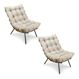 Kit 2 Poltronas Costela Suede Base Metálica Pallazio