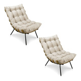 Kit 2 Poltronas Costela Suede Base Metálica Pallazio