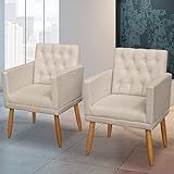 Kit 2 Poltronas Decorativa Capitonê Para Sala Recepção Escritório Sala De Espera Bege 