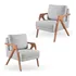 Kit 2 Poltronas Decorativa Mona Braço De Madeira Cor Linho Cinza