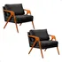 Kit 2 Poltronas Decorativa Mona Luxo Linho Base Madeira Cor Veludo Preto Desenho Do Tecido Veludo