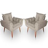 Kit 2 Poltronas Decorativas Charme Para Sala Quarto Escritório Recepção Suede Bege Loja Monte Belo