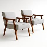 Kit 2 Poltronas Decorativas Estofadas Em Tecido Linho Premium Cadeira Madeira Maciça Para Sala- Consultório E Recepção -Cinza Claro-
