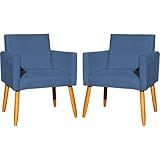 Kit 2 Poltronas Decorativas Para Sala Nina Cadeiras Reforçadas Para Recepção Manicure Escritório Consultório Sala De Espera Pé Castanho Clique Decore Azul Marinho 