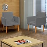 Kit 2 Poltronas Decorativas Para Sala Nina Cadeiras Reforçadas Para Recepção Manicure Escritório Consultório Sala De Espera Pé Castanho Clique Decore Cinza 