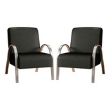 Kit 2 Poltronas Decorativas Tropez Pu Preto Gran Belo