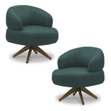 Kit 2 Poltronas Katy Base Giratória Couro Verde Musgo