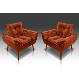 Kit 2 Poltronas Luxo Opala Suede Terracota Modena Decor