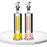 Kit 2 Porta Azeite Galheteiro 300 Ml Vidro Aço Inox Dosador Com Visor