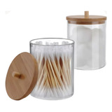 Kit 2 Porta Cotonete Algodão Acrílico Tampa Bambu Multiuso
