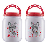 Kit 2 Pote Ração Petisco Com Tampa Rosca 1 4l Gato Cachorro Cor Dog Love