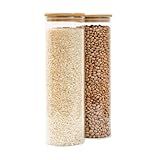 Kit 2 Potes De Vidro 2L Tampa De Bambu Herméticos Redondos T D