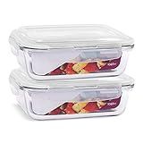 KIT 2 Potes De Vidro Retangular Com Tampa Hermética 1040ml Cor Branco QH 