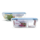 Kit 2 Potes Herméticos Marmita Fitness 640ml Com Divisória