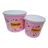 Kit 2 Potes Porta Ração Rosa C Tampa Vedada 2kg E 5kg Pets