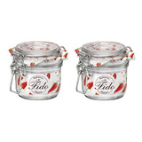 Kit 2 Potes Vidro Fido Italiano Bormioli Hermético 200ml