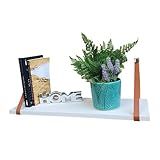 Kit 2 Prateleiras De MDF Branco 60x15cm Com Alça De Couro Caramelo 
