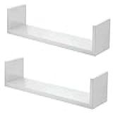 Kit 2 Prateleiras Nichos Em U 50x20 MDF Branco Com Suporte Flutuante Invisível