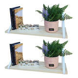 Kit 2 Prateleiras Pinus Alça Suporte Couro Branco 80x20