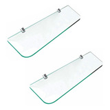 Kit 2 Prateleiras Vidro Borda Arredondada 15x60cm C Suporte