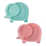 Kit 2 Pratinhos Introdução Alimentar Infantil Papinha Bebe Cor Elefan Azul Turq elefan Salmão