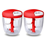 Kit 2 Processador Manual Alimento Triturador 900ml 5 Laminas