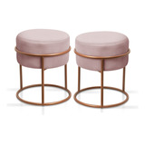Kit 2 Puff Para Sala Redondo Pé Argola Cobre Reforçado Luxo