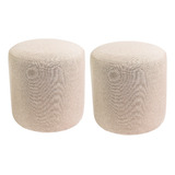 Kit 2 Puff Perse Decorativo Sala Tecido Linho Redondo 40cm