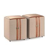 Kit 2 Puff Puf Banqueta Couro Linho Quadrado 45X35 Domus Bege